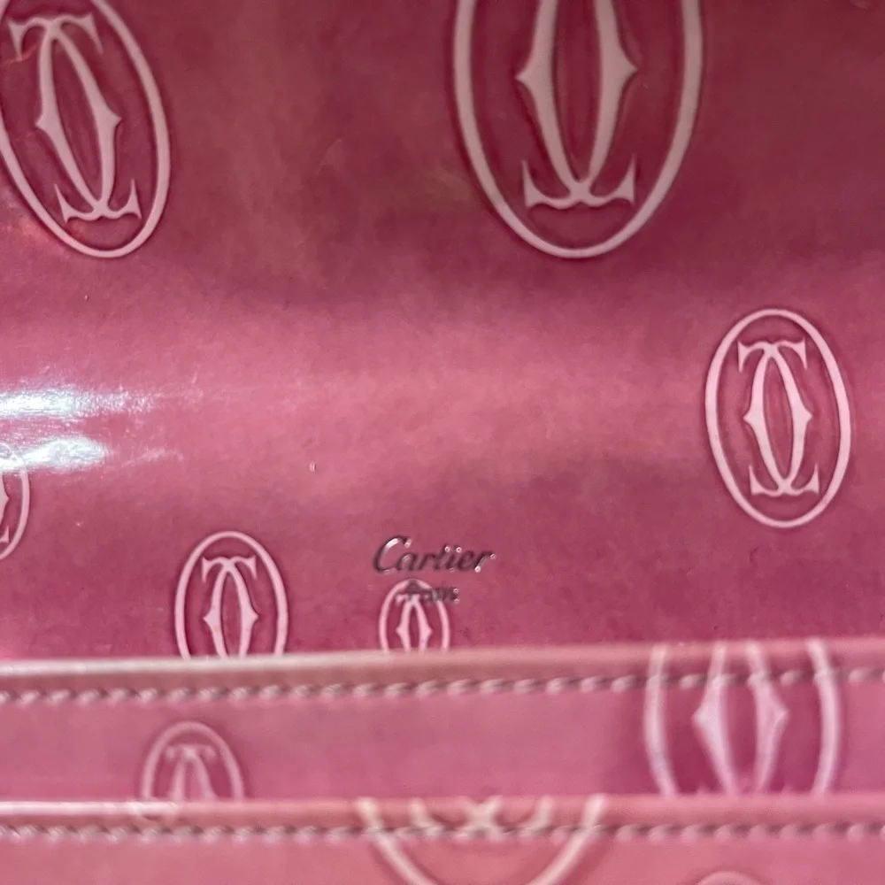 CARTIER MUST DE CARTIER HAPPY BIRTHDAY PINK PATENT LEATHER WALLET AUTHENTIC